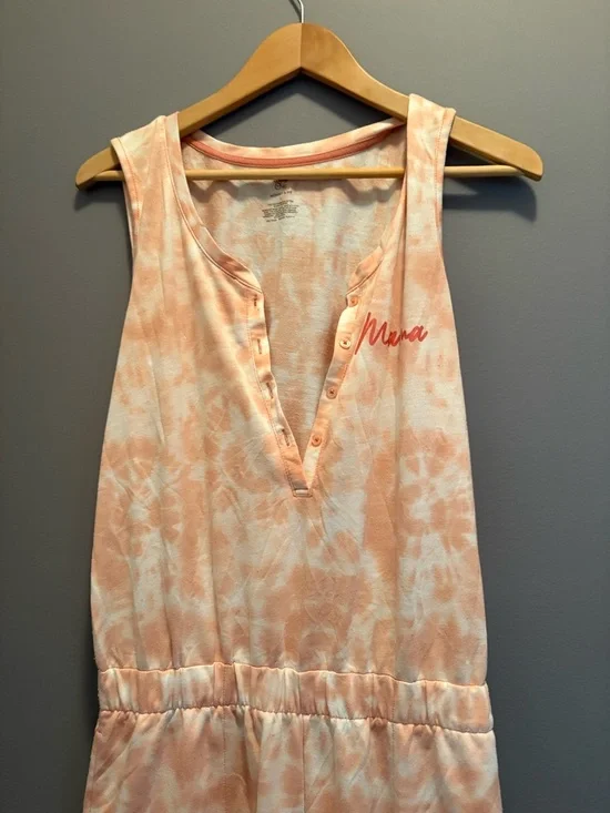 Women's Peach Tie-Dye Sleeveless Pajama Jumpsuit Mommy & Me - Picture 2 of 7